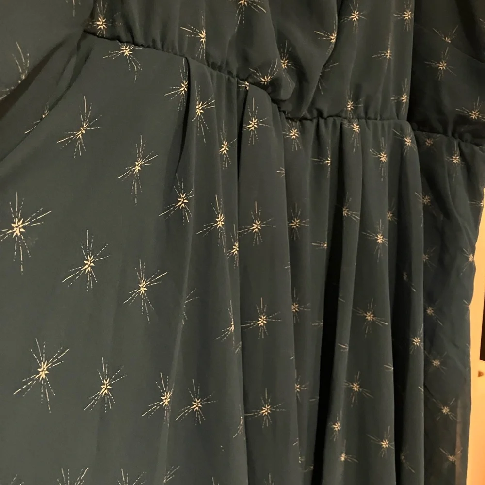 Torrid Midi Chiffon Pleated Dress Pockets Teal Starburst Flowy Elegant 4 4X 26 - Picture 8 of 16